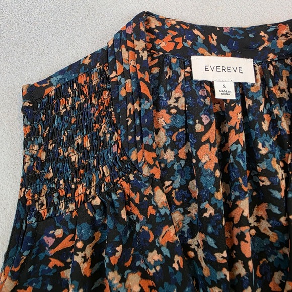 Evereve Womens Sleeveless V-Neck Blouse Multicolor Floral Smocked Top Small - Picture 5 of 11